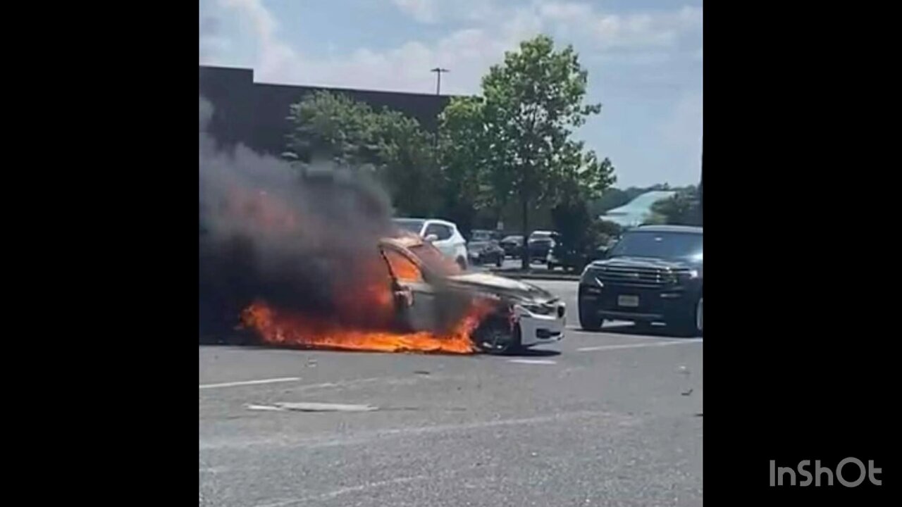 Car on fire by Jack the Irish wolfhound