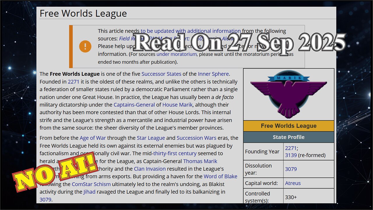 Free Worlds League (No AI) - 27 September 2025