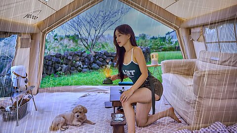 A night in a large air tent on a day of heavy rain