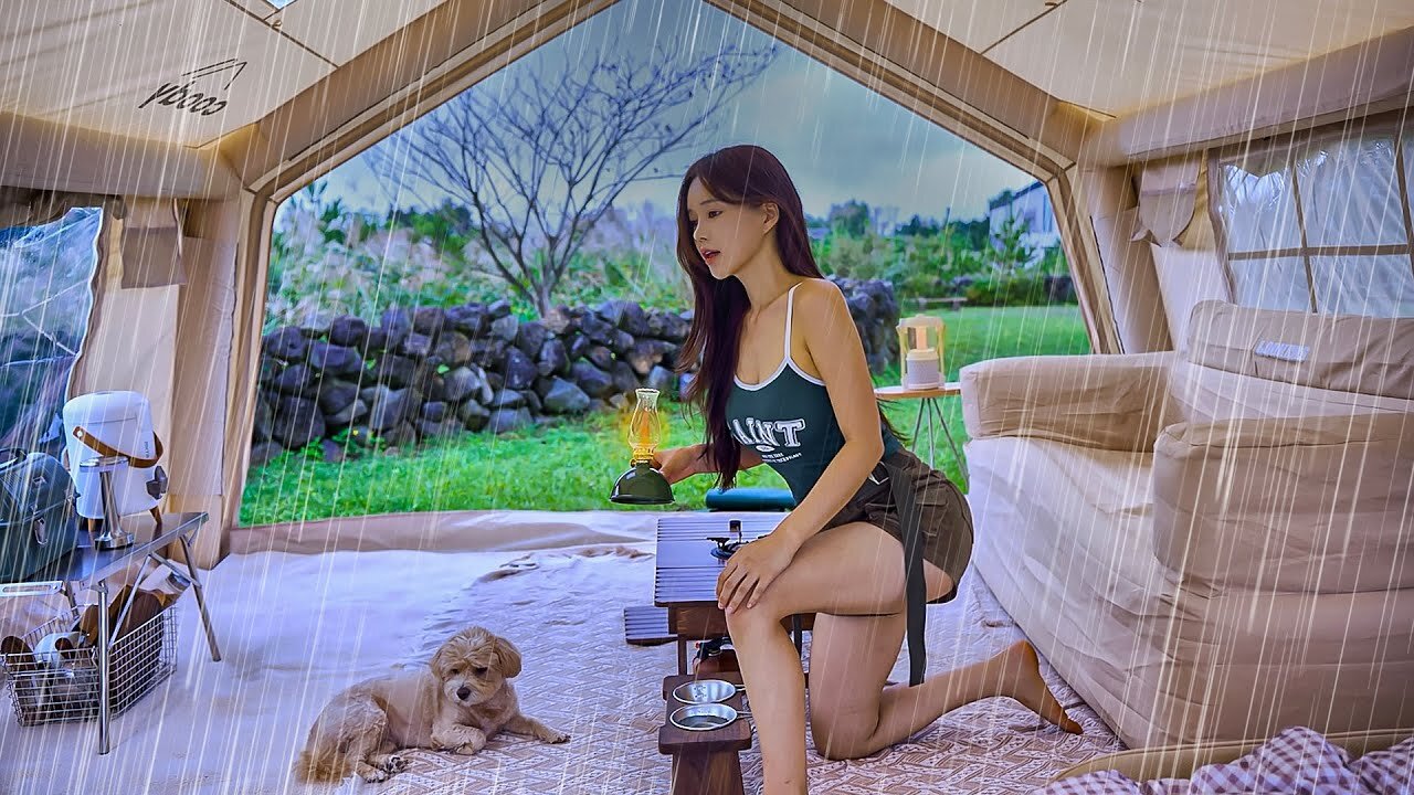 A night in a large air tent on a day of heavy rain