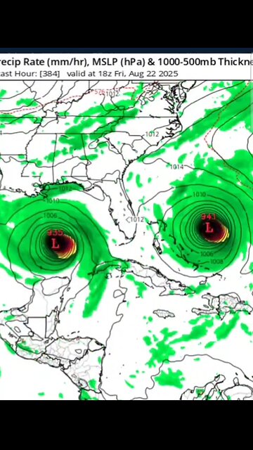 DOUBLE TROUBLE HURRICANES surrounding FLORIDA says GFS 12z #hurricane #gulfofamerica #Atlantic