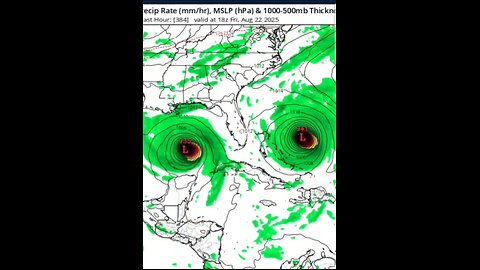 DOUBLE TROUBLE HURRICANES surrounding FLORIDA says GFS 12z #hurricane #gulfofamerica #Atlantic
