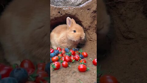 Little Rabbit Eats Cherry Tomato Cute Pet Debut Plan Rabbit Pastoral Little Cute Pet