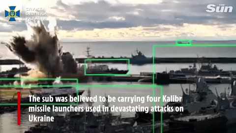 Dramatic moment Russian sub is BLOWN UP and sunk by Ukraine's underwater Sea Baby drone