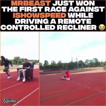 #MrBeast just won the first race against #iShowSpeed while driving a remote-controlled recliner