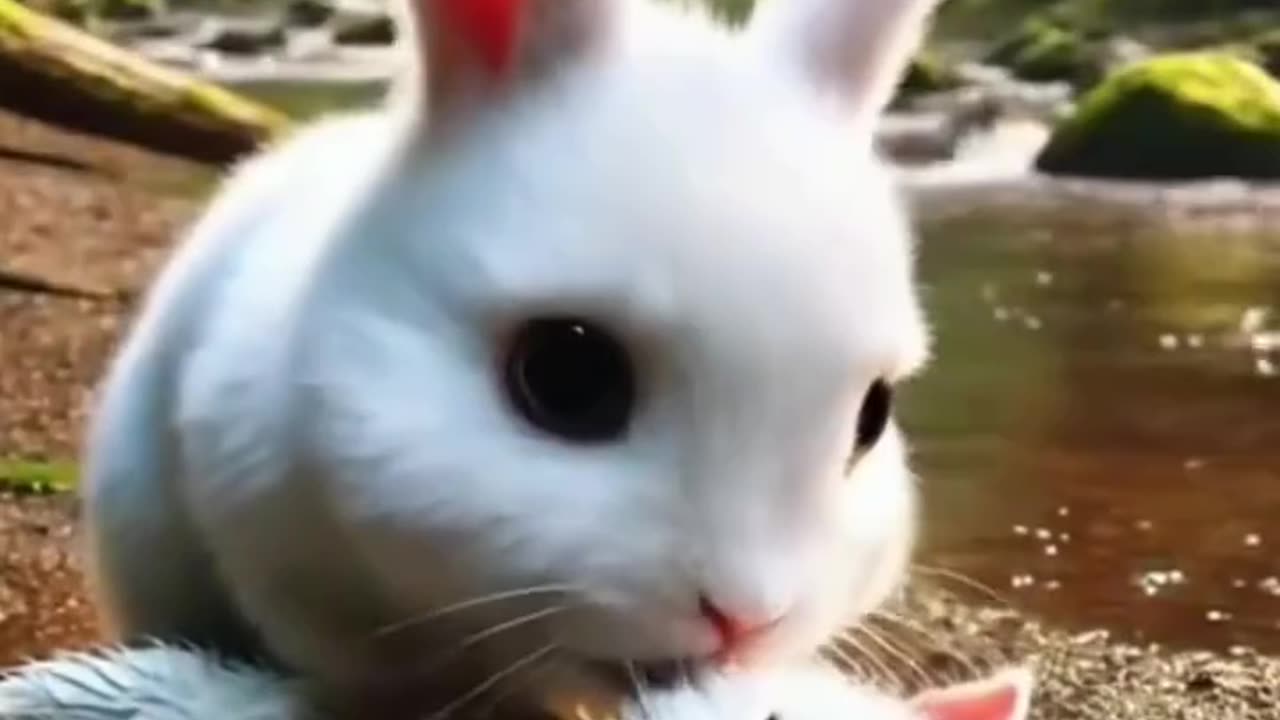 A rabbit saves a kitten