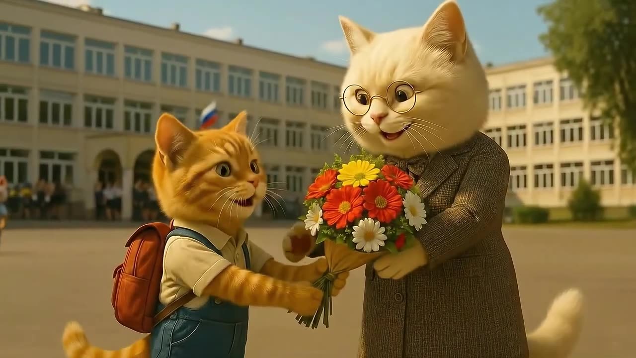 The ginger cat went to school