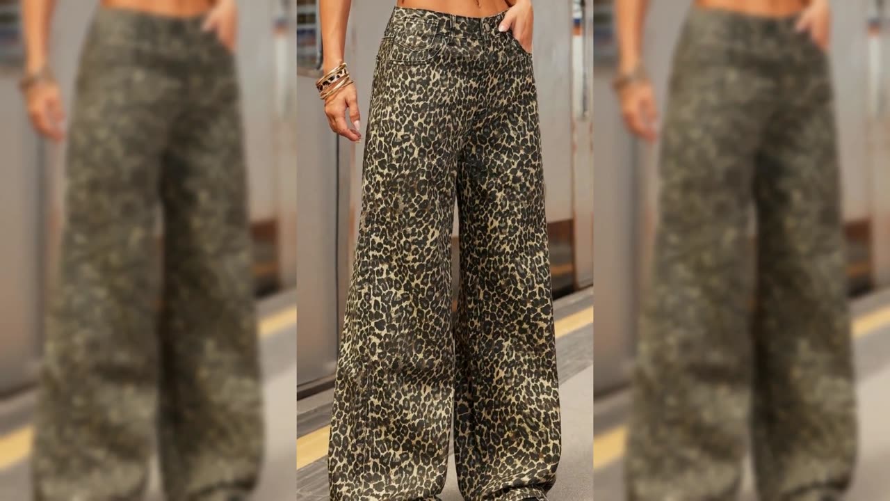 Leopard Print Wide Leg Jeans