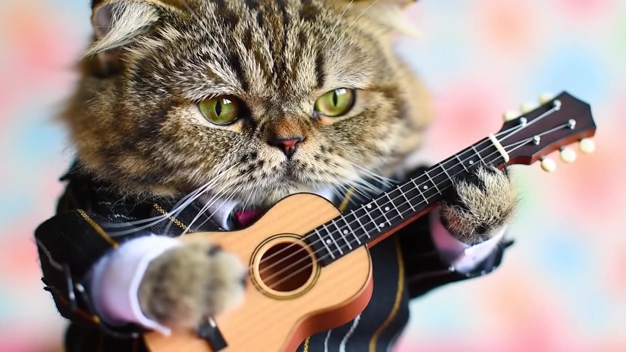 Beautiful cat playing guitar