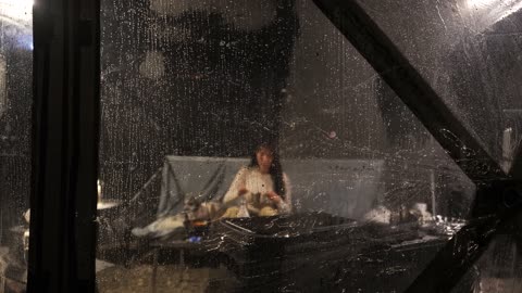 LUXURY CAR TENT CAMP IN HEAVY WIND & RAIN - NATURE ASMR