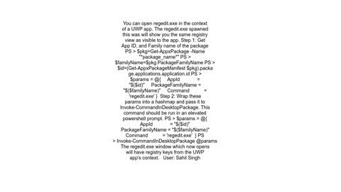 How to use RegEdit utility to see Virtual Registry for a Win32 UWP app