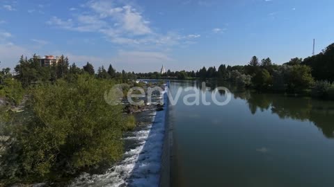 Aerial Video of the Waterfall in the City of Idaho Falls USA