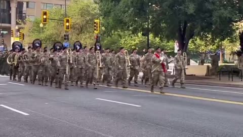 Troops march on the streets of Washington, D.C., preparing for the Army's 250th anniversary parade tomorrow.