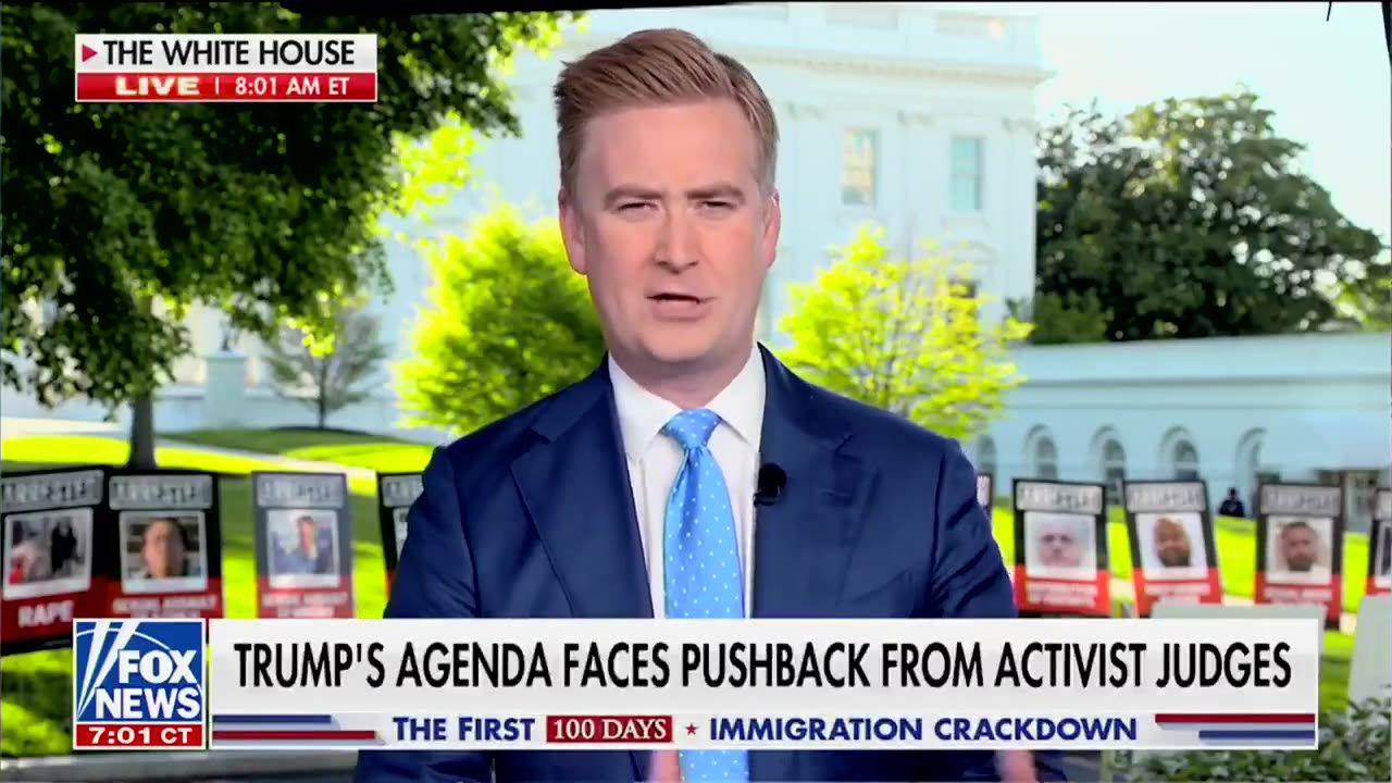 "The north lawn is dotted with 100 yard signs that show illegal immigrant mugshots next to the heinous crime they have been accused of"