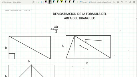 Explicación de la demostración de la ecuación del área del triángulo (English)