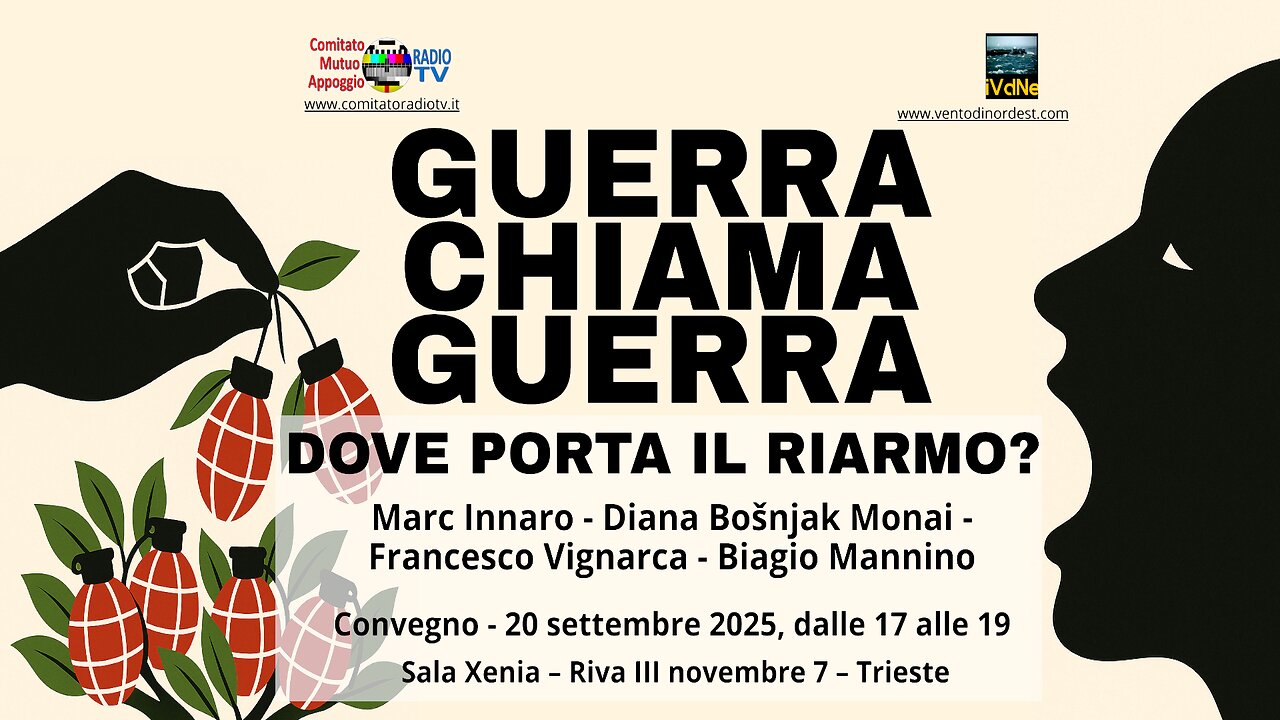 Convegno: «GUERRA CHIAMA GUERRA» Trieste, 20/9/25. Marc Innaro, Diana Bosnjak, Francesco Vignarca