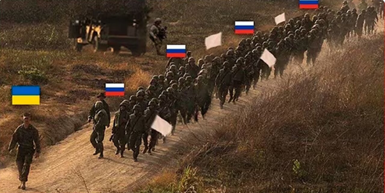 Russian soldiers en masse hand over their weapons to Ukrainians and surrender in Dobropillia