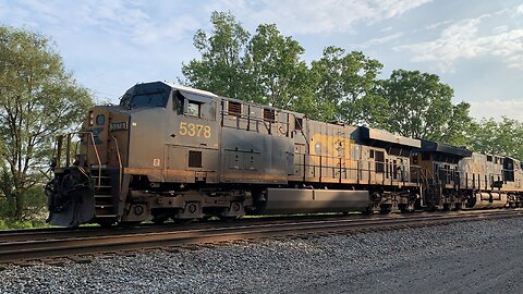 CSX Trains 5378, 3457, and SD 70 AC 4545 with horn salute