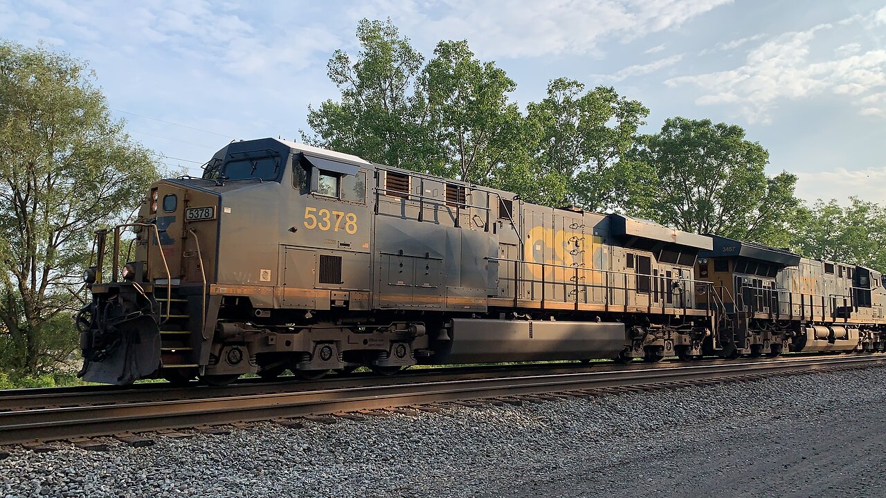CSX Trains 5378, 3457, and SD 70 AC 4545 with horn salute
