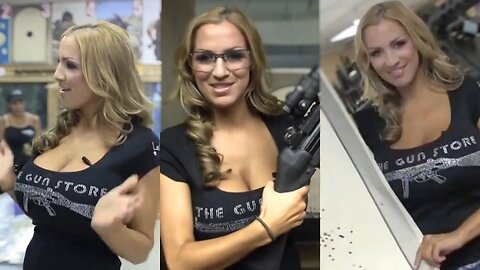 German model Jordan Carver at the gun store - shooting range
