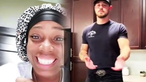 woman reacting to sexy TikTok guys