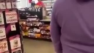 A fatigued white cashier breaks it down to a violent black customer