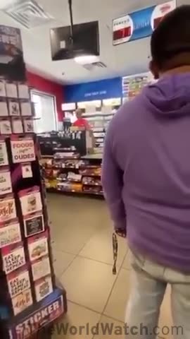 A fatigued white cashier breaks it down to a violent black customer