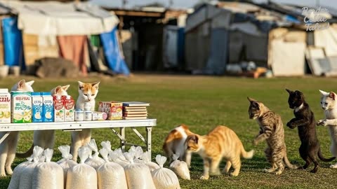 Kind Kittens Share Food and Help Stray Friends in Need