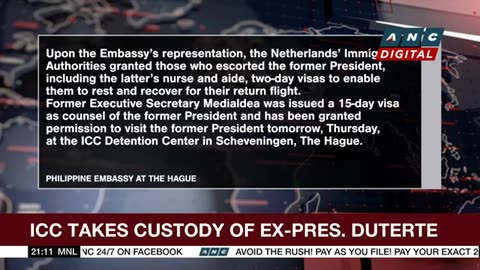 Former Philippines President Duterte in ICC custody in The Netherlands