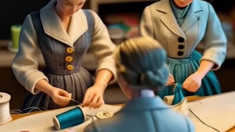 AI-generated video Miniature people tailors cutting clothes