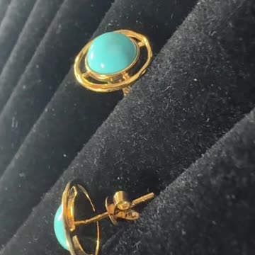 250612-10 Sleeping Beauty Turquoise 14K Gold Earrings: Deep-Sea Stars Hanging by the Ears