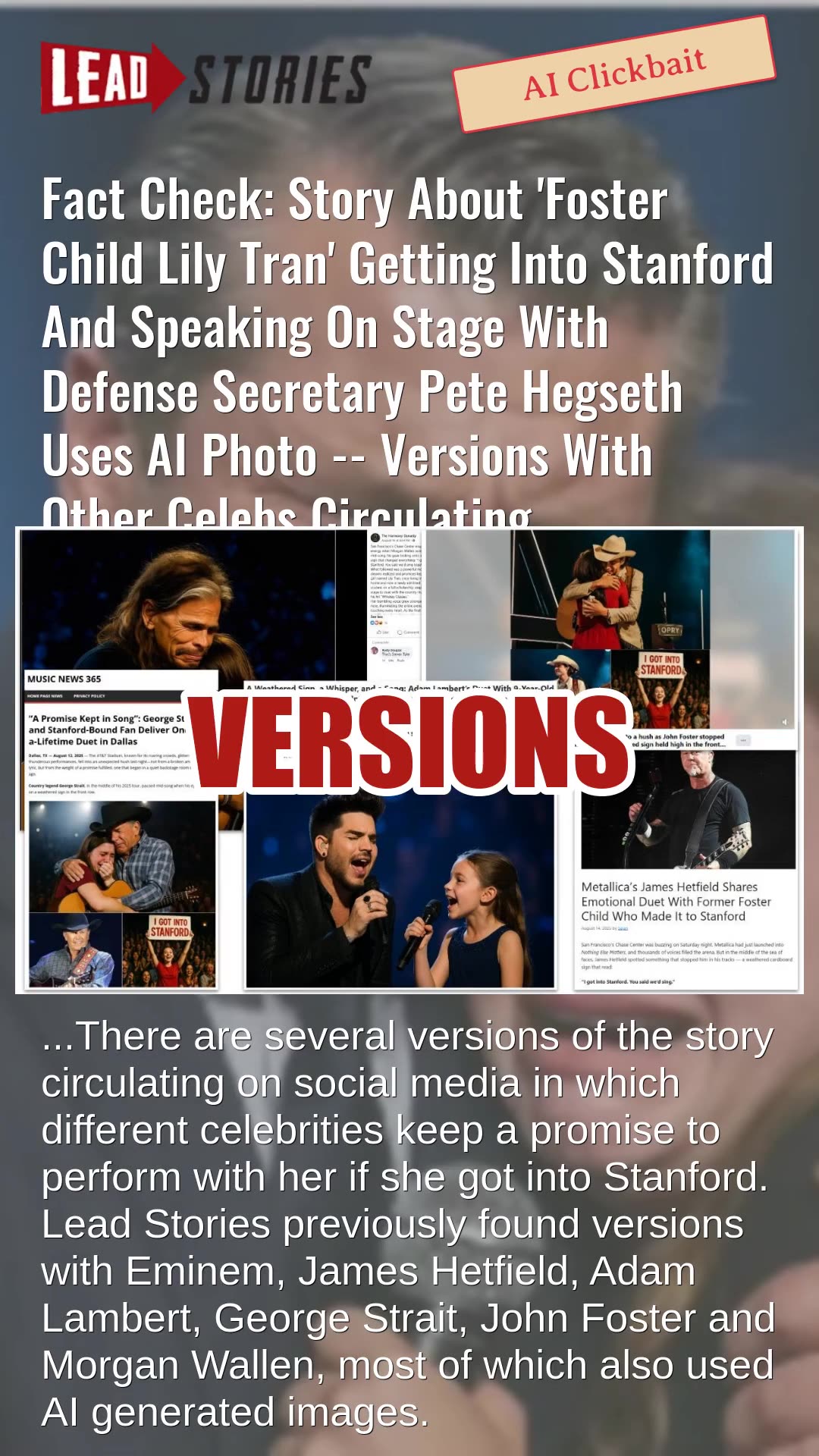 Fact Check: FAKE Story About Foster Child Lily Tran At Stanford, Speaking With Pete Hegseth -- AI