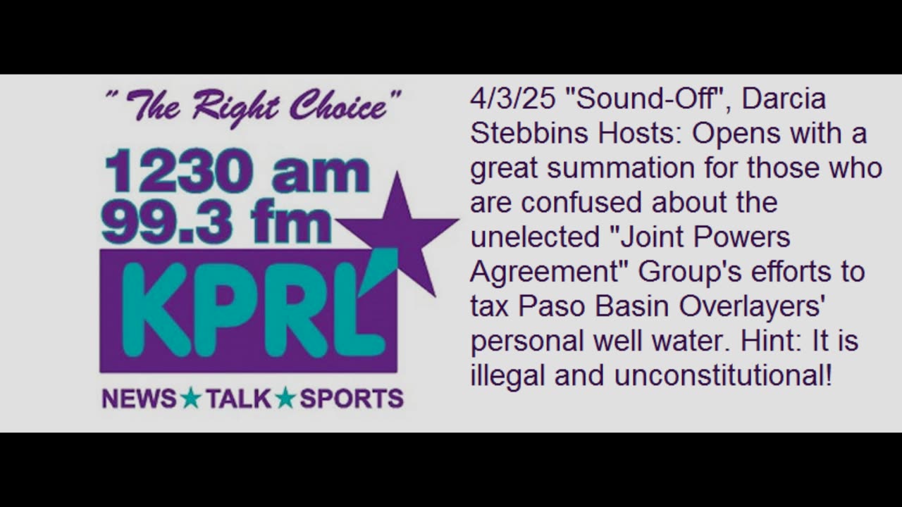 KPRL Sound-Off Darcia Stebbens' Summation of Paso Basin Water Tax