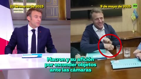 Macron y sus curiosas acciones para ocultar objetos en público