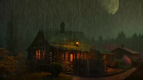 Say Good Bye to Insomnia. Sleep & Relax with Rain and Thunderstorm ⛈️ Sounds in a Cozy Warm Cabin 🛖
