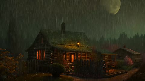 Say Good Bye to Insomnia. Sleep & Relax with Rain and Thunderstorm ⛈️ Sounds in a Cozy Warm Cabin 🛖
