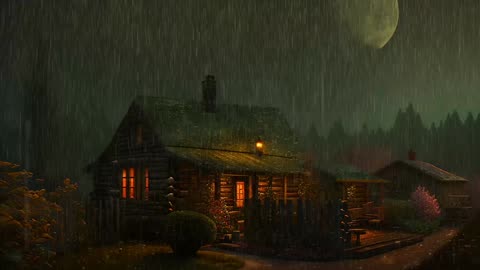 Say Good Bye to Insomnia. Sleep & Relax with Rain and Thunderstorm ⛈️ Sounds in a Cozy Warm Cabin 🛖