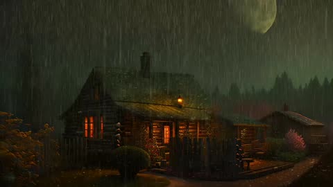 Say Good Bye to Insomnia. Sleep & Relax with Rain and Thunderstorm ⛈️ Sounds in a Cozy Warm Cabin 🛖