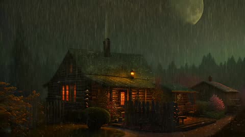 Say Good Bye to Insomnia. Sleep & Relax with Rain and Thunderstorm ⛈️ Sounds in a Cozy Warm Cabin 🛖