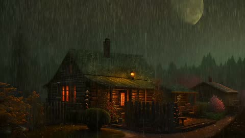 Say Good Bye to Insomnia. Sleep & Relax with Rain and Thunderstorm ⛈️ Sounds in a Cozy Warm Cabin 🛖