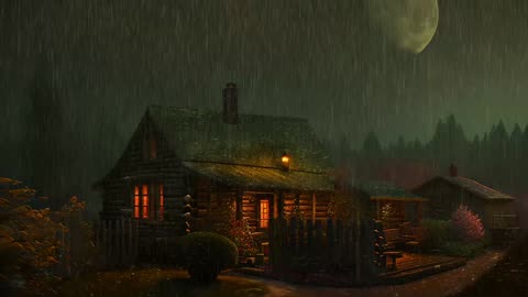 Say Good Bye to Insomnia. Sleep & Relax with Rain and Thunderstorm ⛈️ Sounds in a Cozy Warm Cabin 🛖