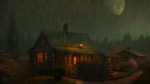 Say Good Bye to Insomnia. Sleep & Relax with Rain and Thunderstorm ⛈️ Sounds in a Cozy Warm Cabin 🛖