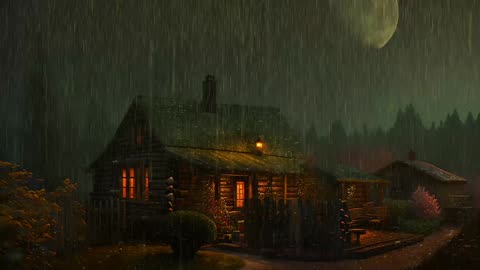 Say Good Bye to Insomnia. Sleep & Relax with Rain and Thunderstorm ⛈️ Sounds in a Cozy Warm Cabin 🛖