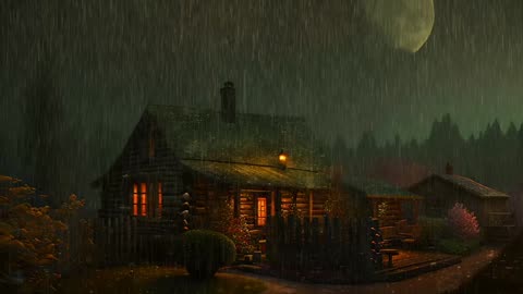 Say Good Bye to Insomnia. Sleep & Relax with Rain and Thunderstorm ⛈️ Sounds in a Cozy Warm Cabin 🛖
