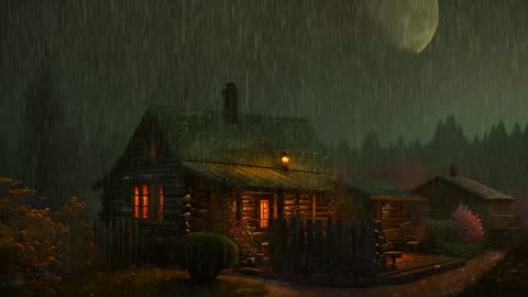 Say Good Bye to Insomnia. Sleep & Relax with Rain and Thunderstorm ⛈️ Sounds in a Cozy Warm Cabin 🛖