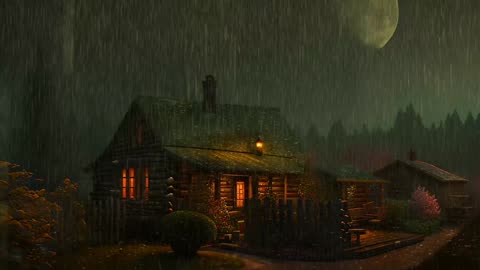 Say Good Bye to Insomnia. Sleep & Relax with Rain and Thunderstorm ⛈️ Sounds in a Cozy Warm Cabin 🛖
