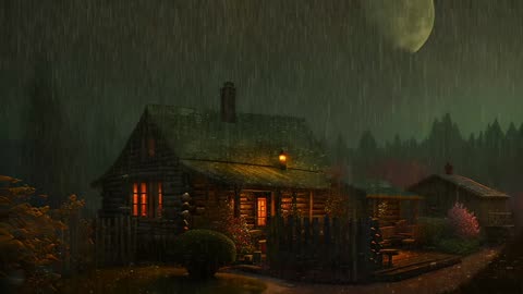 Say Good Bye to Insomnia. Sleep & Relax with Rain and Thunderstorm ⛈️ Sounds in a Cozy Warm Cabin 🛖