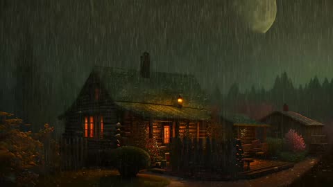 Say Good Bye to Insomnia. Sleep & Relax with Rain and Thunderstorm ⛈️ Sounds in a Cozy Warm Cabin 🛖