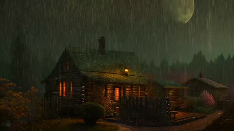 Say Good Bye to Insomnia. Sleep & Relax with Rain and Thunderstorm ⛈️ Sounds in a Cozy Warm Cabin 🛖