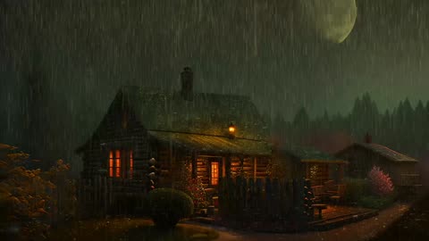 Say Good Bye to Insomnia. Sleep & Relax with Rain and Thunderstorm ⛈️ Sounds in a Cozy Warm Cabin 🛖